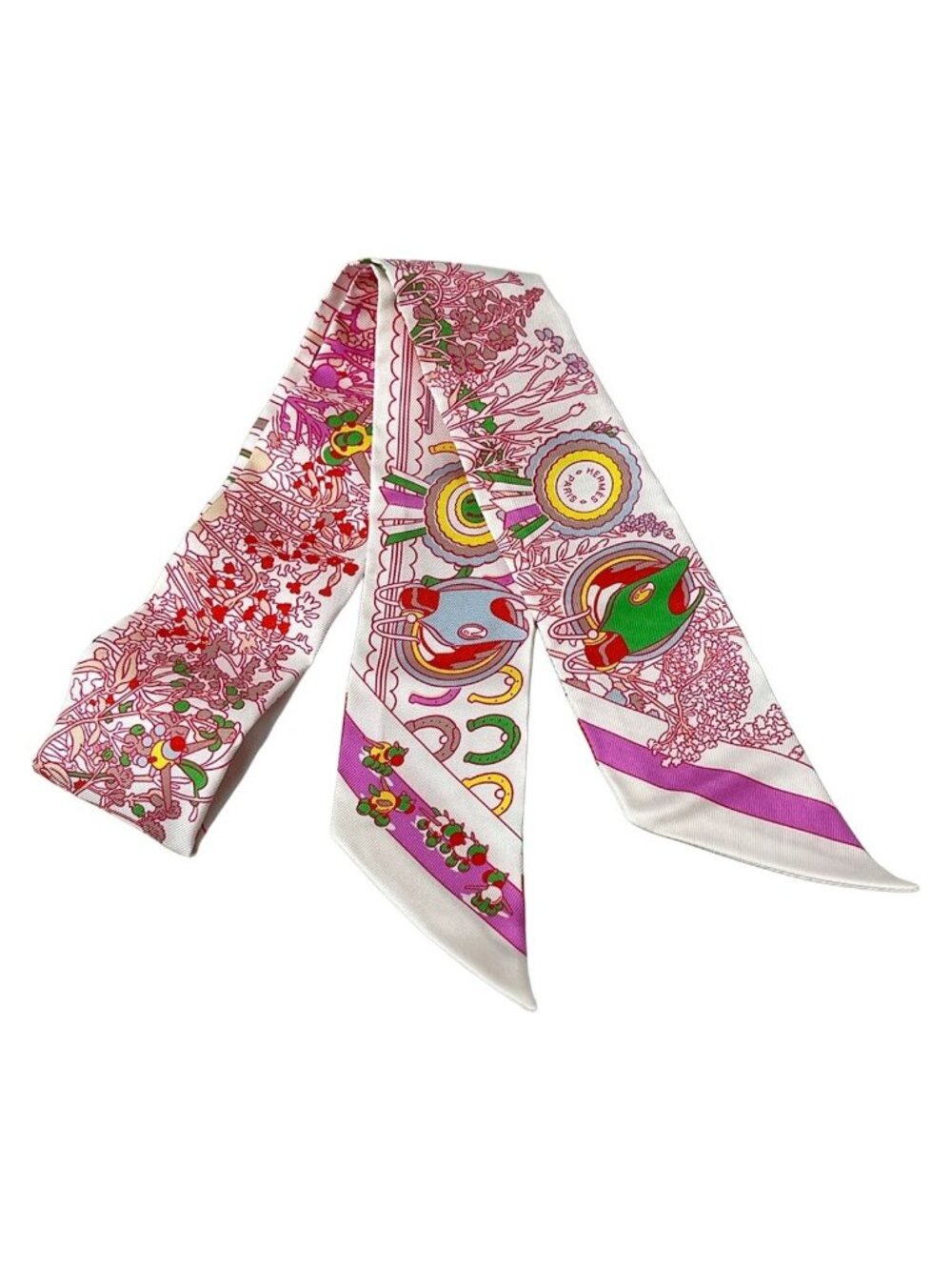 Hermes Scarf Twilly White Multi Pony Pit Stop